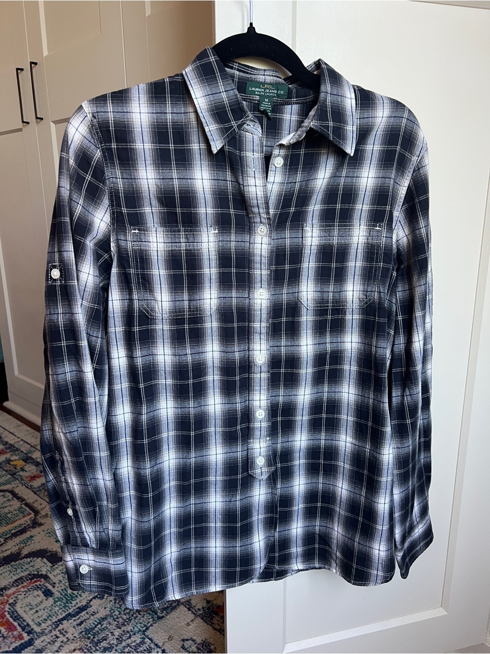 Ralph Lauren Plaid Button Up Shirt with Roll Tab Sleeve size medium